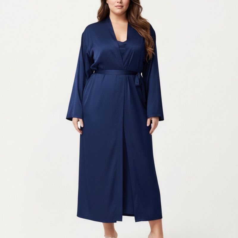 アンナカシ レディース アンダーお召しもの ナイト爵お召しもの ドレープラスサイズ Anna-Kaci Women\u0027s Plusize Long Robe Set with Soft Draped Silhouette and Smooth Flowing Fabric Navy 米国海軍