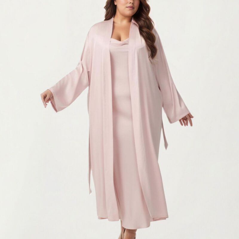 アンナカシ レディース アンダーお召しもの ナイト爵お召しもの ドレープラスサイズ Anna-Kaci Women\u0027s Plusize Long Robe Set with Soft Draped Silhouette and Smooth Flowing Fabric Pink サクラ色