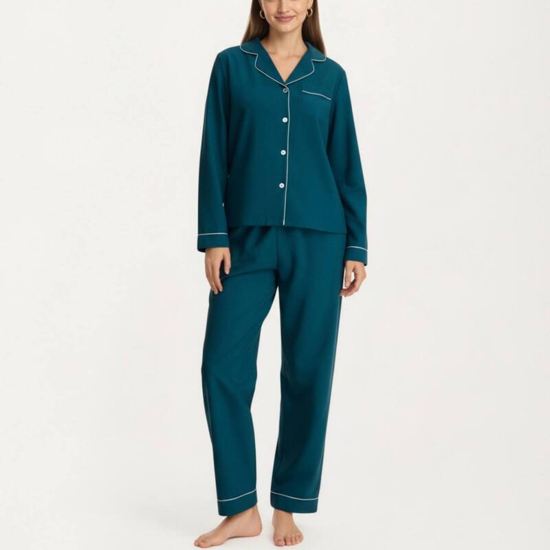 アンナカシ レディース アンダーお召しもの ナイト爵お召しもの ズボン下 Anna-Kaci Women\u0027s Long Sleeve Pajama Set with Soft Notched Collar Button Frontop and Relaxed Straight Pants Teal ティール