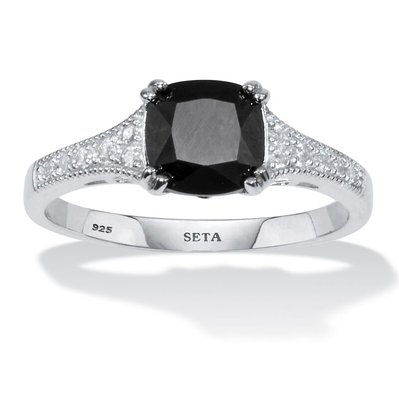 パームビーチジュエリー レディース アクセサリー リング PalmBeach Jewelry .12 TCW Cushion Black Spinel and Cubic Zirconia Sterling Silver Engagement Ring Black ブラック｜ReVida 店