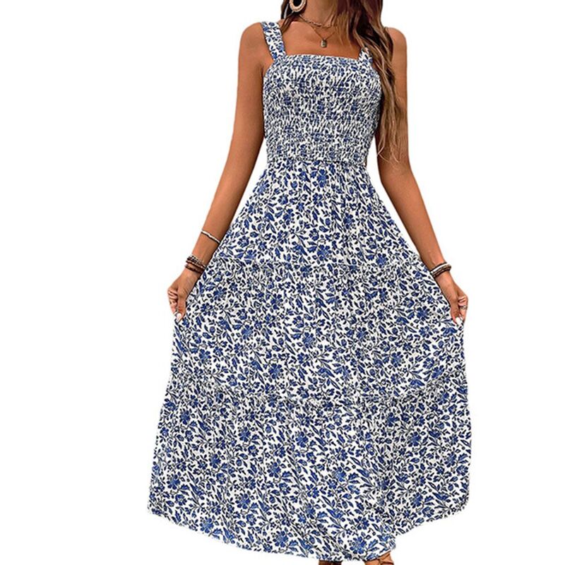 ジョイジョイ レディース トップス 衣装 御花柄 刷り上げる midi ノースリーブ 御花 JoyJoy Women\u0027s Fresh Floral Print Cami Dressleeveless Elastic Waist Versatile Casual Midi Dress Blue 青み