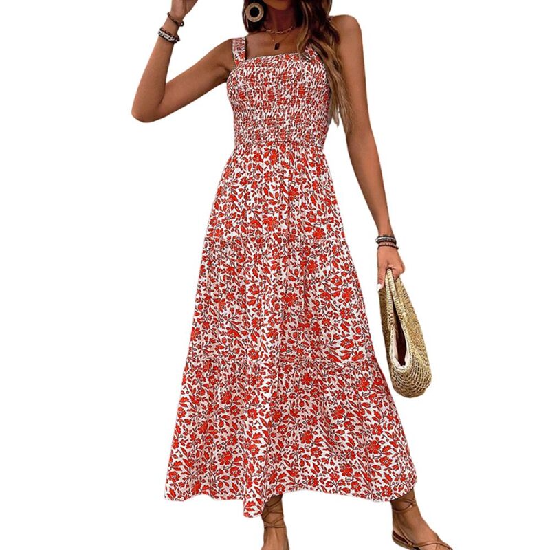 ジョイジョイ レディース トップス 衣装 御花柄 刷り上げる midi ノースリーブ 御花 JoyJoy Women\u0027s Fresh Floral Print Cami Dressleeveless Elastic Waist Versatile Casual Midi Dress Burning Orange オレンジ色
