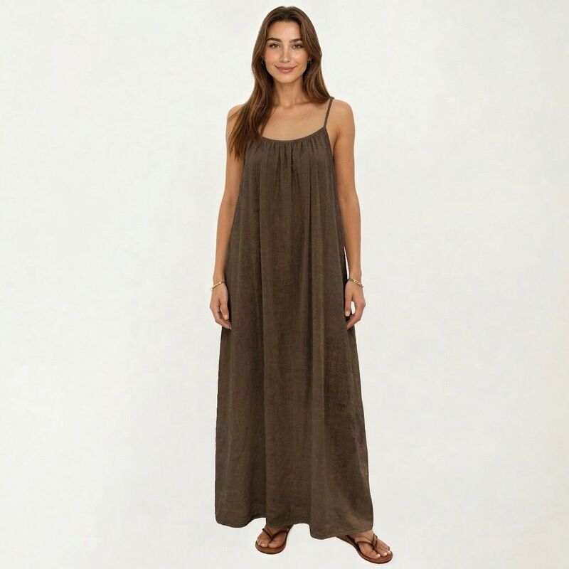 アンナカシ レディース トップス 衣装 ノースリーブ マキシ Anna-Kaci Women\u0027sleevelesspaghetti Strap Maxi Dress with Flowing Relaxed Silhouette Lightweight Fabric Brown 赤銅色