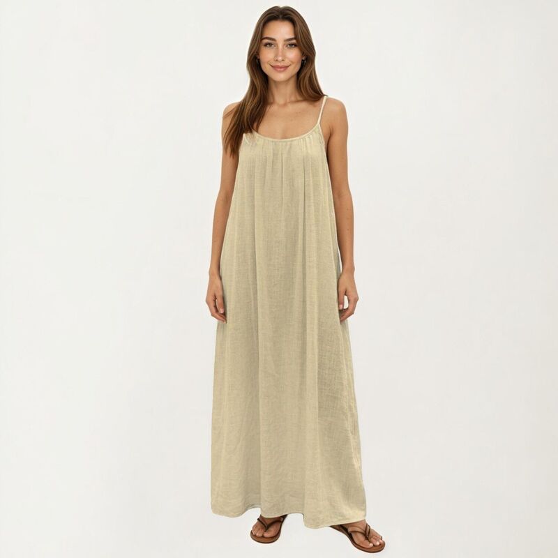 アンナカシ レディース トップス 衣装 ノースリーブ マキシ Anna-Kaci Women\u0027sleevelesspaghetti Strap Maxi Dress with Flowing Relaxed Silhouette Lightweight Fabric Light Beige ベージュ