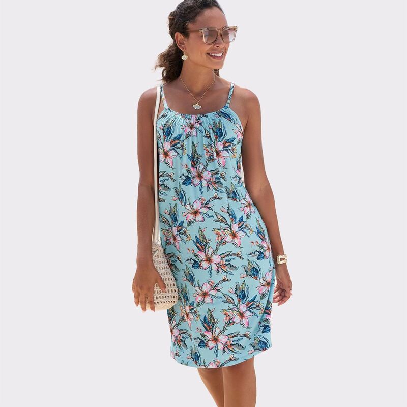 ラスカーナ レディース トップス 衣装 御花柄 ノースリーブ 御花 Lascana Women\u0027sleeveless Floral Dress Light Blue Printed 青み
