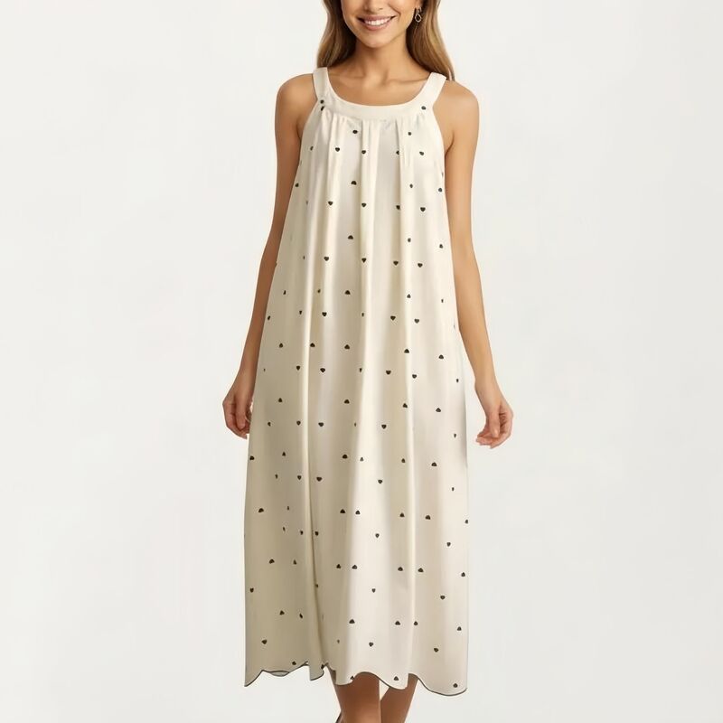 アンナカシ レディース アンダーお召しもの ナイト爵お召しもの 刷り上げる MIDI ノースリーブ Anna-Kaci Sleeveless Pajama Dress with Scoop Neck Loose Fit Midi Sleepwear Nightgown with Printed Pattern White 白いこと