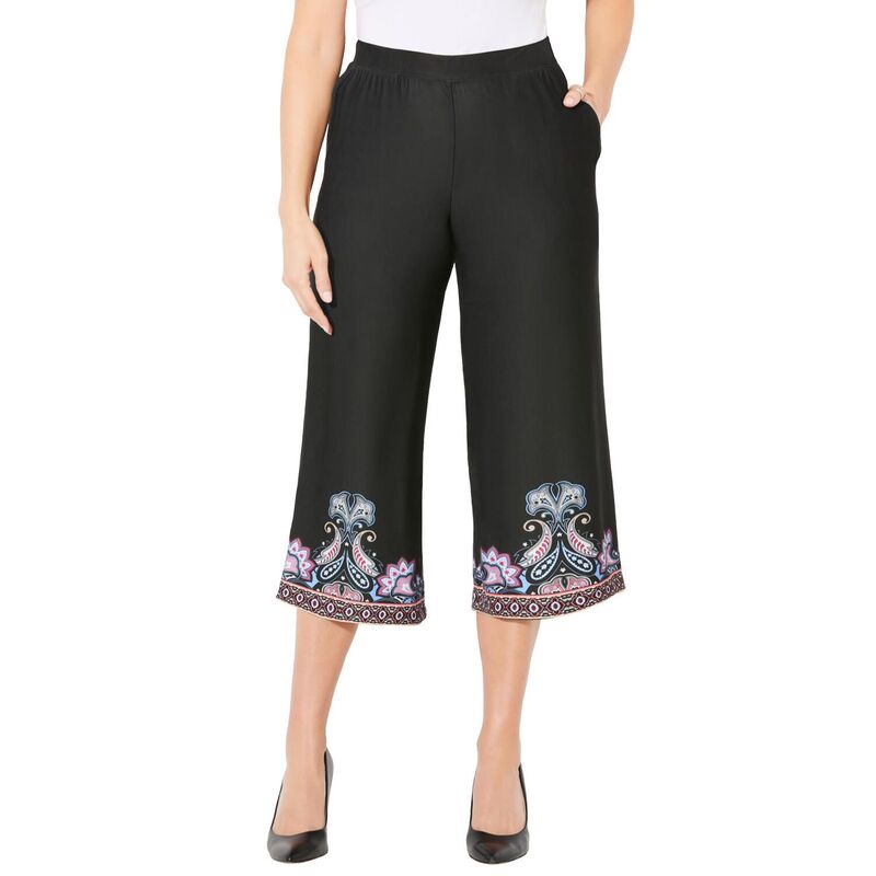 キャサリンズ レディース ボトムス カジュアルパンツ ワイドレッグ プラスサイズ キャップ Catherines Women's Plusize Anywear Wide Leg Capri Multi Geo Paisley マルチカラー|ReVida 店