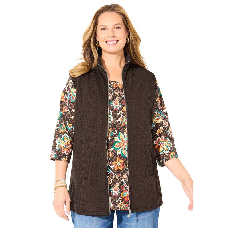 キャサリンズ レディース アウター ジャケット・ブルゾン プラスサイズ ベスト Catherines Women's Plusize Zip-Front Cable Vest Coffee Bean コーヒー｜ReVida 店 10,345円