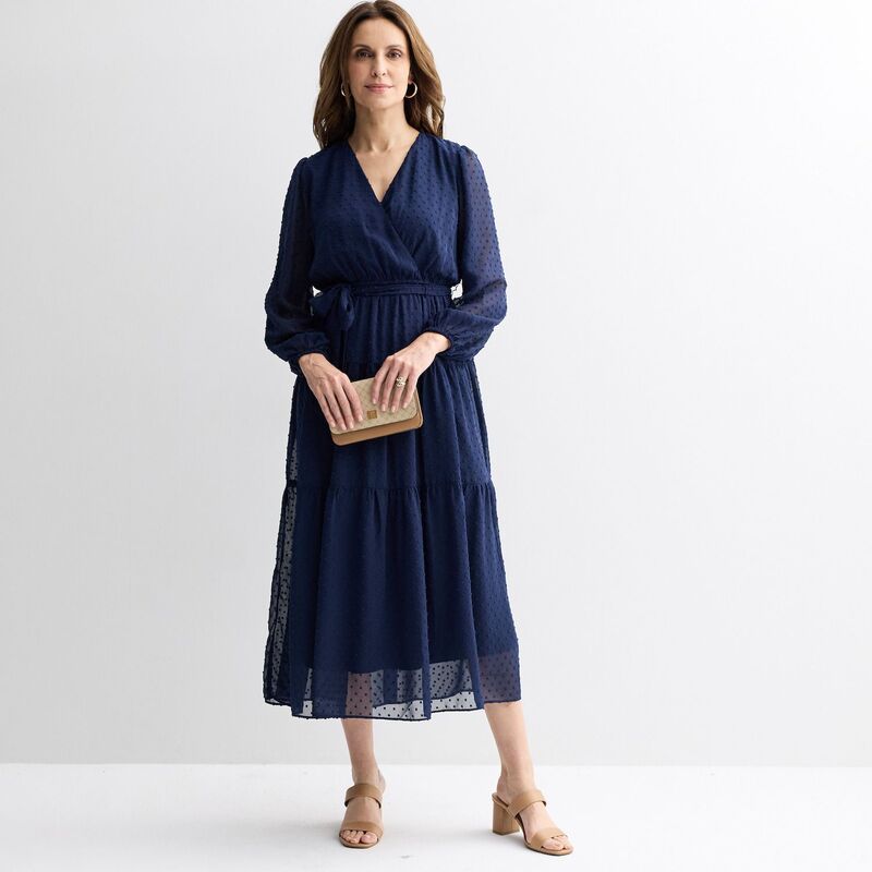 ロビー・ビー レディース トップス 衣装 マキシ Women\u0027s Robbie Bee Long Sleeve Surplice Maxi Dress Navy 米国海軍