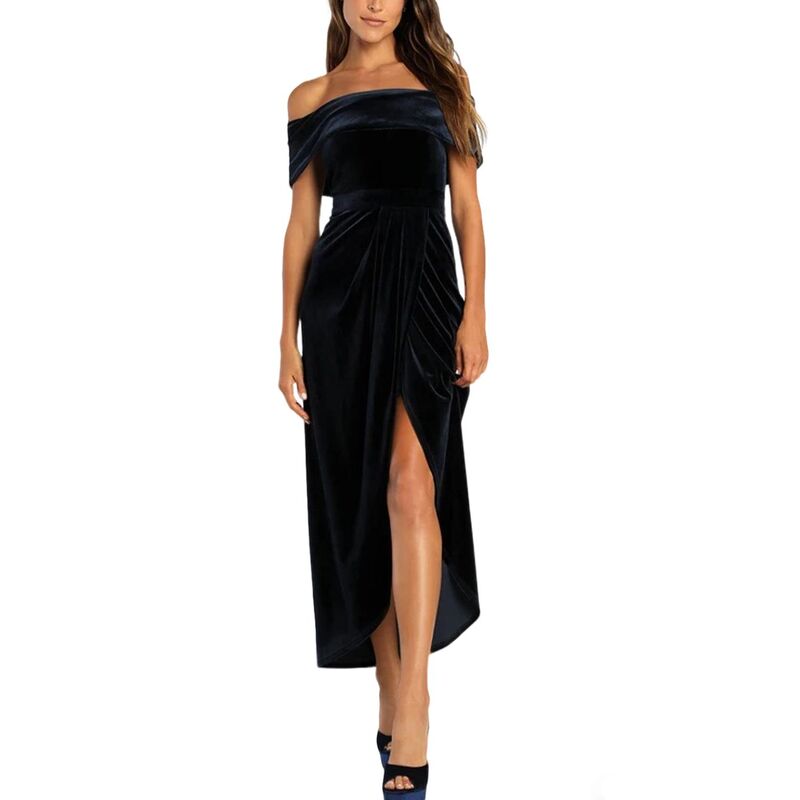 読みやすい御花 レディース トップス 衣装 ギャザー 天鵞絨 マキシ ClearFlower Women\u0027summer Casual Velvet Off Shoulder Maxi Dress Ruched Short Sleeve Slit Party Long Dress Navy Blue 米国海軍