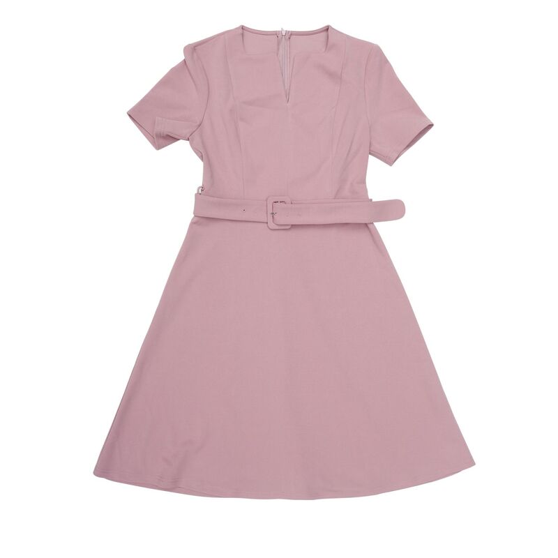 インスパイア 今めかしい レディース トップス 衣装 A 伝達ルート INSPIRE CHIC Women\u0027s A-Line Dress with Belted Summer Short Sleeve Split Neck Dresses Pink サクラ色
