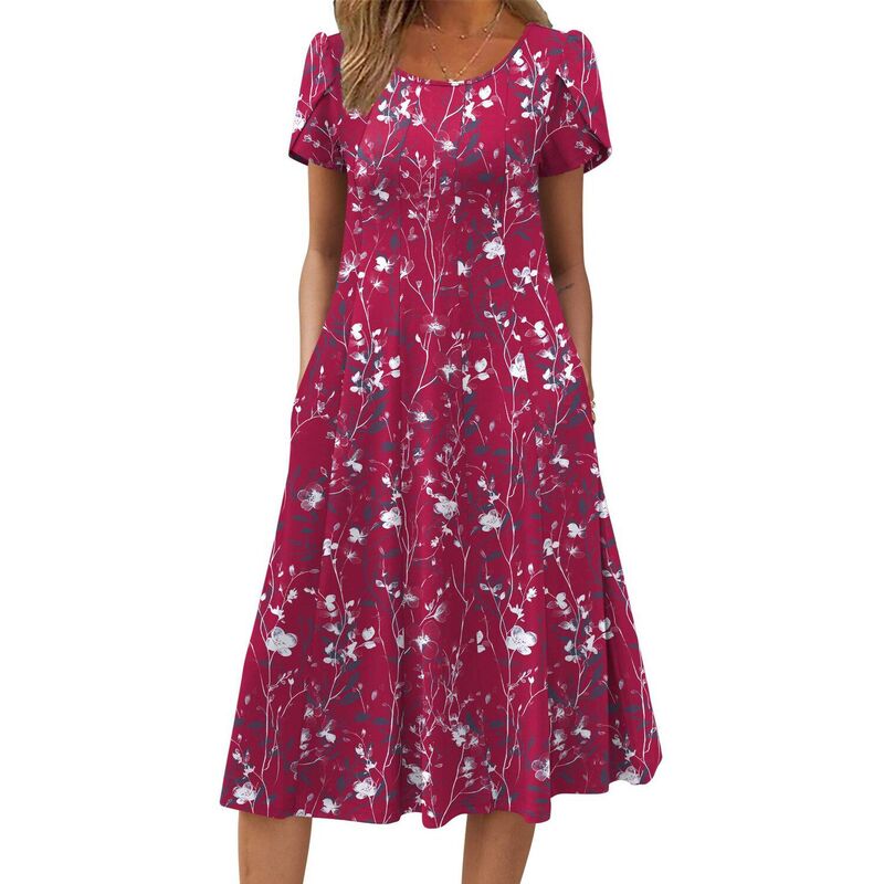 ジーグー レディース トップス 衣装 A 伝達ルート 筋目 midi Zeagoo Women summer Casual Midi Dress A Line Pleated Short Sleeve Flare Sundress Light Pink サクラ色