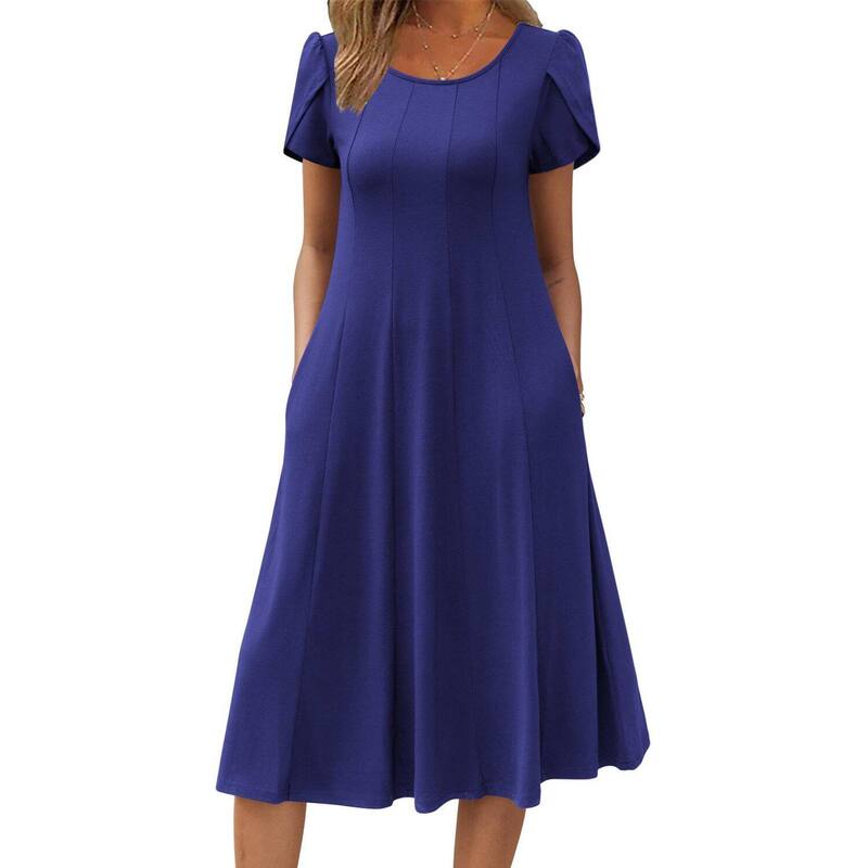 ジーグー レディース トップス 衣装 A 伝達ルート 筋目 midi Zeagoo Women summer Casual Midi Dress A Line Pleated Short Sleeve Flare Sundress Navy Blue 米国海軍