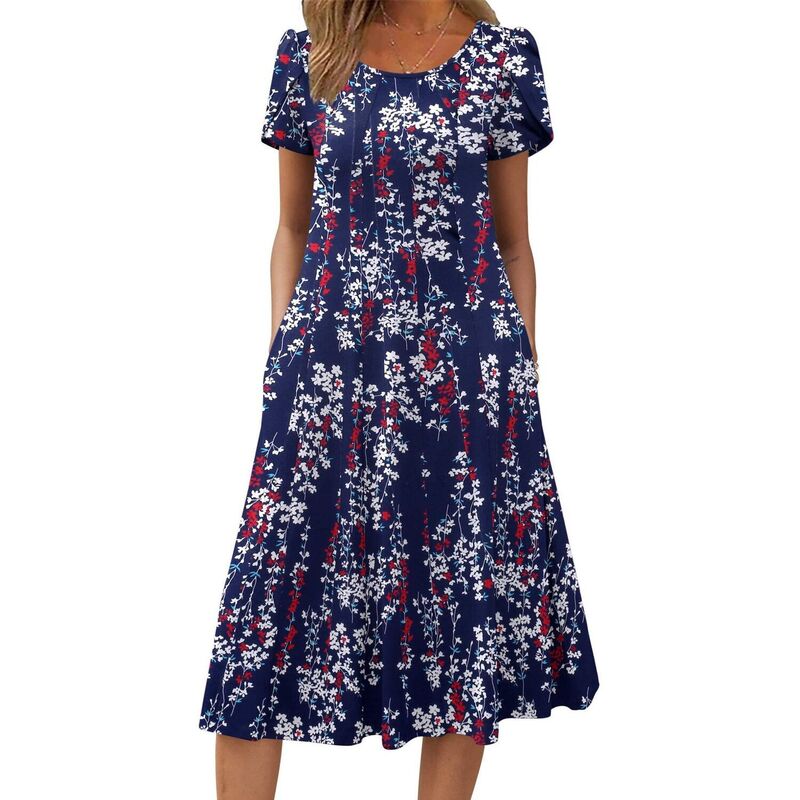 ジーグー レディース トップス 衣装 A 伝達ルート 筋目 midi Zeagoo Women summer Casual Midi Dress A Line Pleated Short Sleeve Flare Sundress Purple Floral パープル