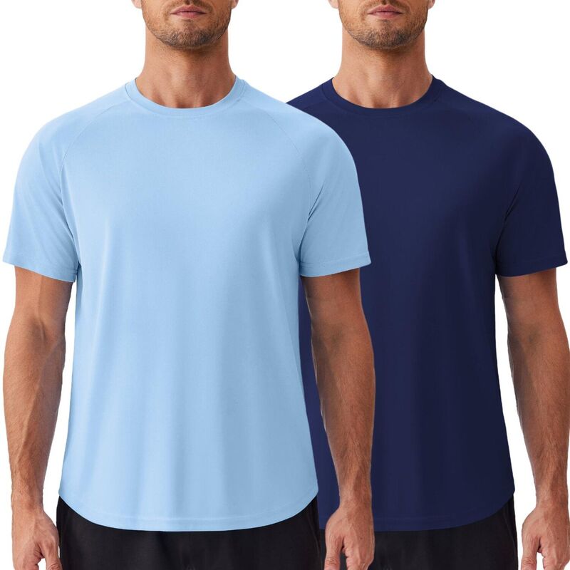【送料無料】 ピンスパーク レディース Tシャツ トップス PINSPARK Men's 2 Pack UPF50+ Short Sleeve Rash Guard Swim Surf Quick Dry Athletic Shirt Light Blue Blue｜ReVida 店