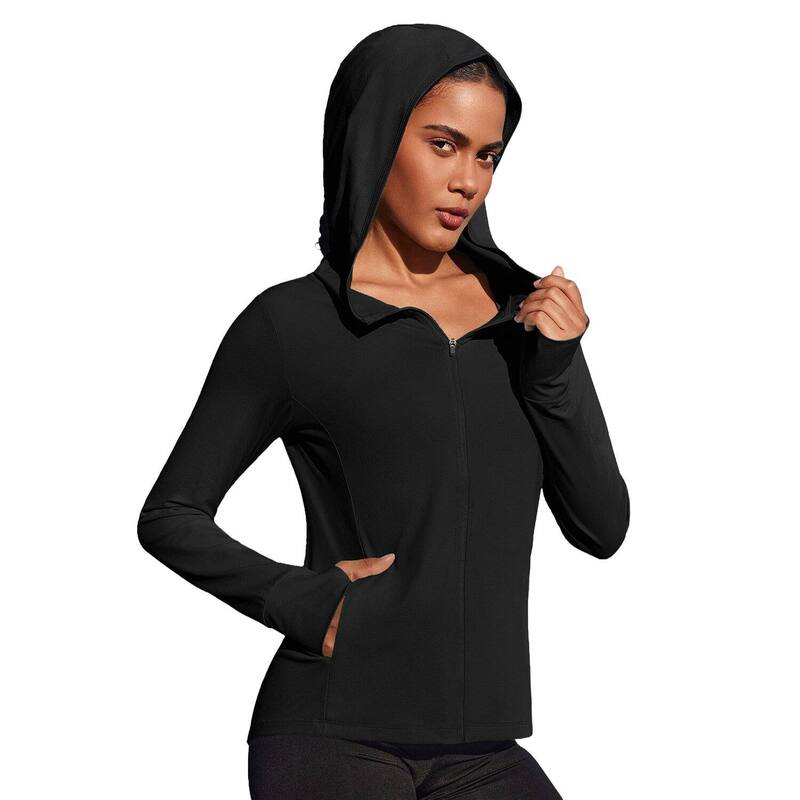 ピンスパーク レディース アウター ジャケット・ブルゾン スリムフィット Pinspark Women's Hooded Running Jacket Sun Protection Full Zip Slim Fit Active Jacket with Pockets Black ブラック|ReVida 店