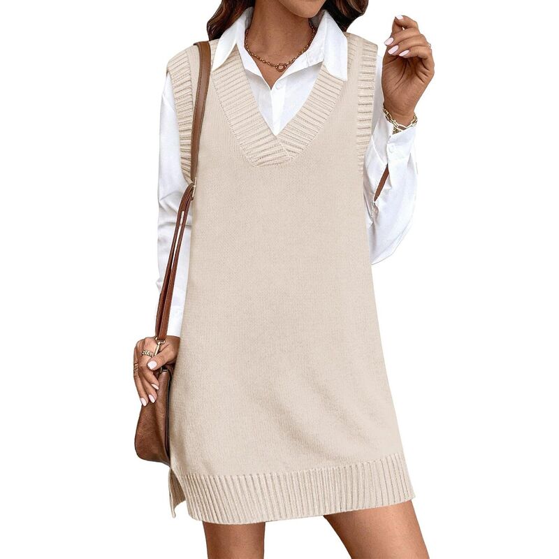 ジーグー レディース トップス 衣装 Vのど首 より良い スウェーター ノースリーブ 編み物 Zeagoo Women\u0027s V Neck Sleevelessweater Vest Dress Oversized Long Knit Casual Pullover Tops Beige ベージュ