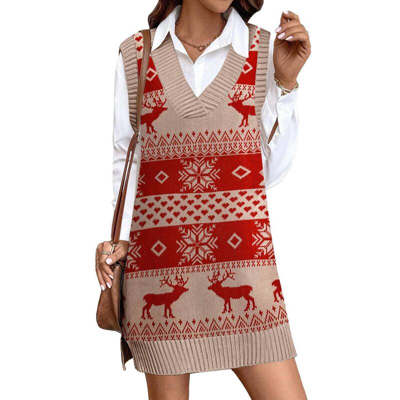 ジーグー レディース トップス 衣装 Vのど首 より良い スウェーター ノースリーブ 編み物 Zeagoo Women\u0027s V Neck Sleevelessweater Vest Dress Oversized Long Knit Casual Pullover Tops Christmas