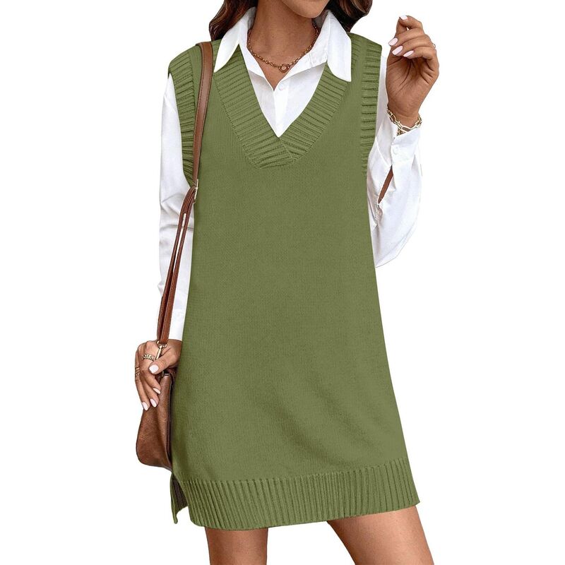 ジーグー レディース トップス 衣装 Vのど首 より良い スウェーター ノースリーブ 編み物 Zeagoo Women\u0027s V Neck Sleevelessweater Vest Dress Oversized Long Knit Casual Pullover Tops Green 緑であること