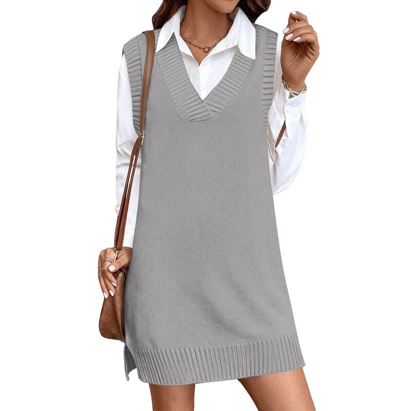 ジーグー レディース トップス 衣装 Vのど首 より良い スウェーター ノースリーブ 編み物 Zeagoo Women\u0027s V Neck Sleevelessweater Vest Dress Oversized Long Knit Casual Pullover Tops Light Grey 薄墨色