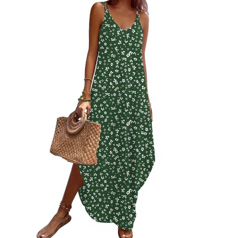 ジーグー レディース トップス 衣装 Vのど首 ノースリーブ Zeagoo Summer Dresses for Women Casual Spaghetti Strap V Neck Sleeveless Dresses with Pocket Olive Green Floral 緑であること