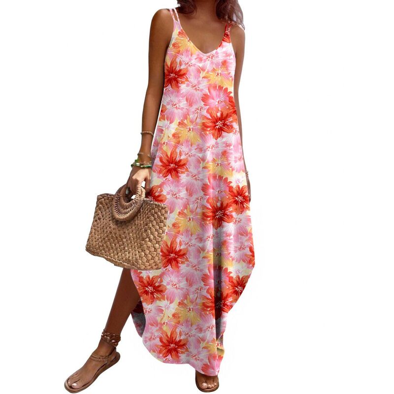 ジーグー レディース トップス 衣装 V素っ首 ノースリーブ Zeagoo Summer Dresses for Women Casual Spaghetti Strap V Neck Sleeveless Dresses with Pocket Pink Floral サクラ色