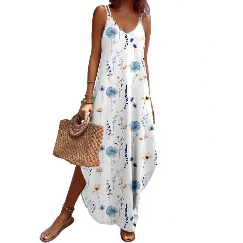 ジーグー レディース トップス 衣装 Vのど首 ノースリーブ Zeagoo Summer Dresses for Women Casual Spaghetti Strap V Neck Sleeveless Dresses with Pocket White Floral 白いこと