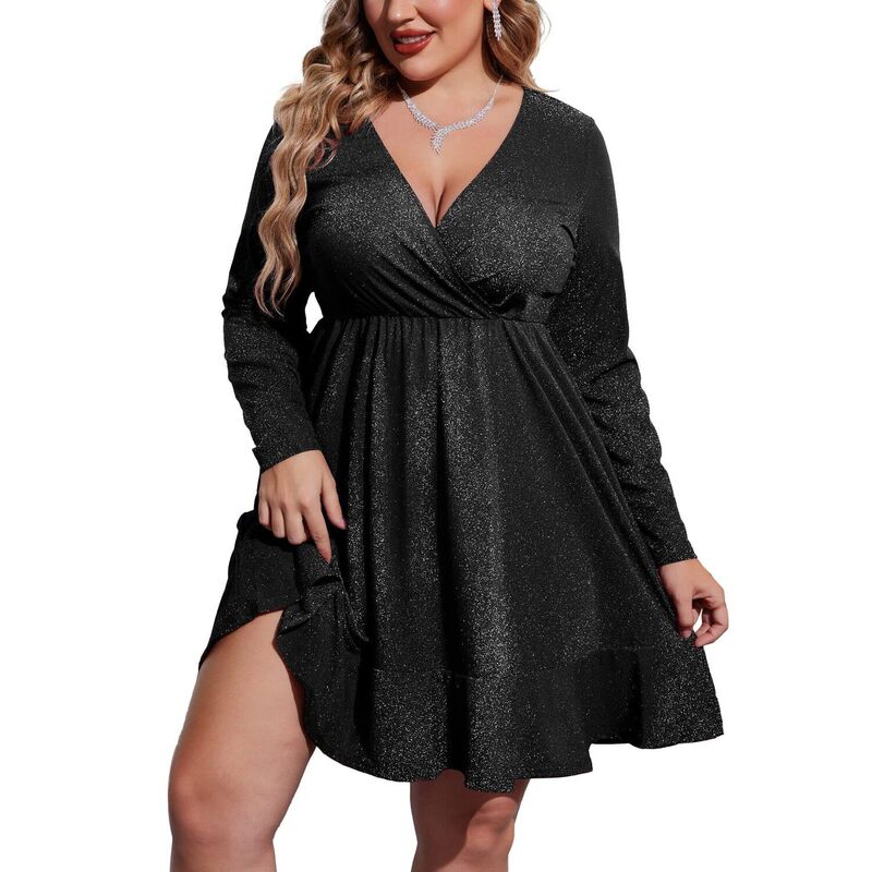 ジーグー レディース トップス 衣装 Vのど首 筋目 スパンコール Zeagoo Women\u0027sequin Glitter Long Sleeve V Neck Pleated Swing Dress Club Party Dresses Black 黒いこと