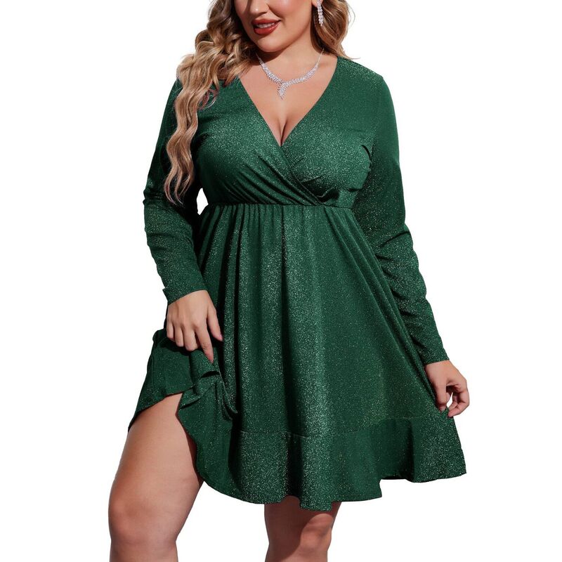 ジーグー レディース トップス 衣装 Vのど首 筋目 スパンコール Zeagoo Women\u0027sequin Glitter Long Sleeve V Neck Pleated Swing Dress Club Party Dresses Dark Green 緑であること
