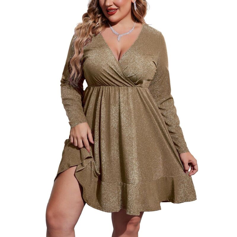 ジーグー レディース トップス 衣装 Vのど首 筋目 スパンコール Zeagoo Women\u0027sequin Glitter Long Sleeve V Neck Pleated Swing Dress Club Party Dresses Khaki カーキ