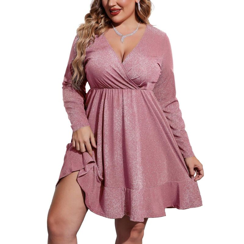 ジーグー レディース トップス 衣装 Vのど首 筋目 スパンコール Zeagoo Women\u0027sequin Glitter Long Sleeve V Neck Pleated Swing Dress Club Party Dresses Pink サクラ色