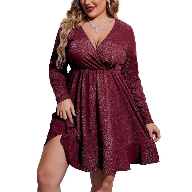 ジーグー レディース トップス 衣装 Vのど首 筋目 スパンコール Zeagoo Women\u0027sequin Glitter Long Sleeve V Neck Pleated Swing Dress Club Party Dresses Wine Red 赤いこと