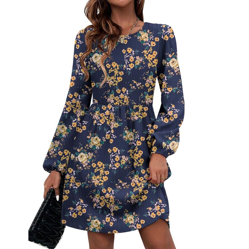 ジーグー レディース トップス 衣装 A 生産ライン ひざ丈 スウェーター 編み物 Zeagoo Women\u0027s Long Sleeve Knitted Sweater Dress Loose A Line Knee Length Dress with Pockets Floral Blue 青色