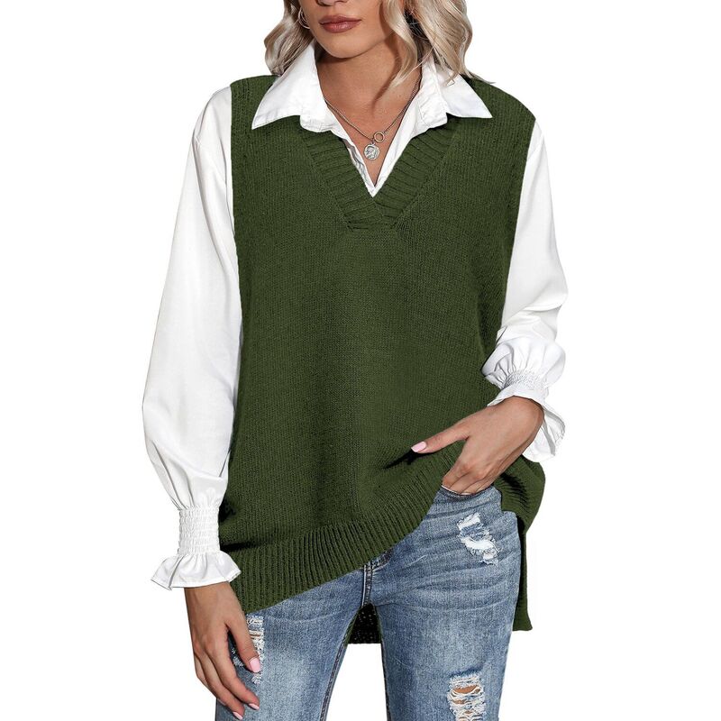 ジーグー レディース アウター ニット・セーター Vネック ベスト ノースリーブ Zeagoo Women' Oversized V Necknit Sweater Vest Sleeveless Pullover Trendy Top Army Green グリーン｜ReVida 店 11,886円