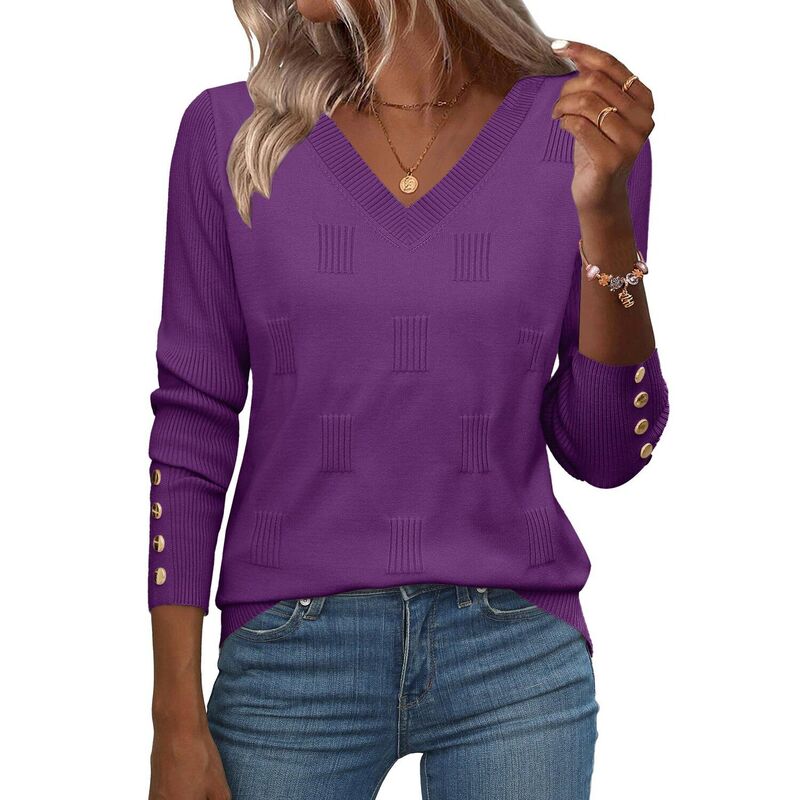 ジーグー レディース アウター ニット・セーター Vネック リブ Zeagoo Women's Lightweight Long Sleeve Fall V Neck Sweaters Ribbed Knit Dressy Holiday Tops Purple パープル｜ReVida 店