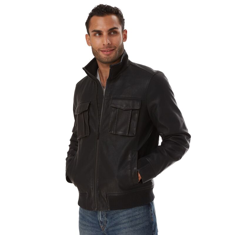アプトナイン レディース アウター 上衣・上衣 なめし革 フェイクレザー Men\u0027s Apt. 9 Faux Leather Bomber Jacket Black 黒いこと