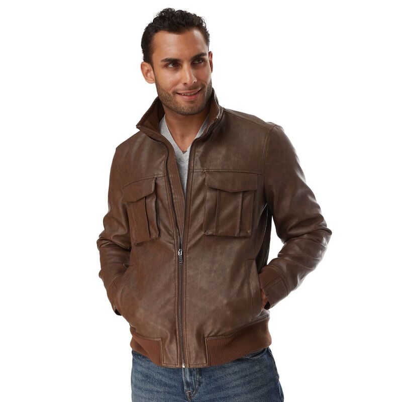 アプトナイン レディース アウター 上衣・上衣 なめし革 フェイクレザー Men\u0027s Apt. 9 Faux Leather Bomber Jacket Brown 赤銅色