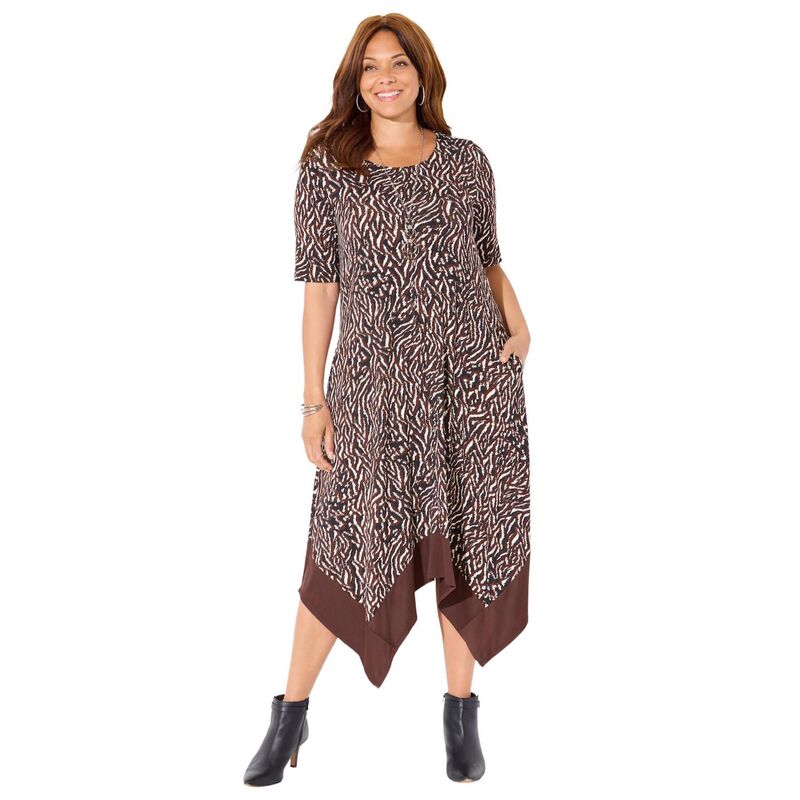 キャサリンズ レディース トップス ワンピース A ライン プラスサイズ Catherines Women's Plusize Stoneywood Stripe A-Line Dress (With Pockets) Black Brown Safari ブラック｜ReVida 店
