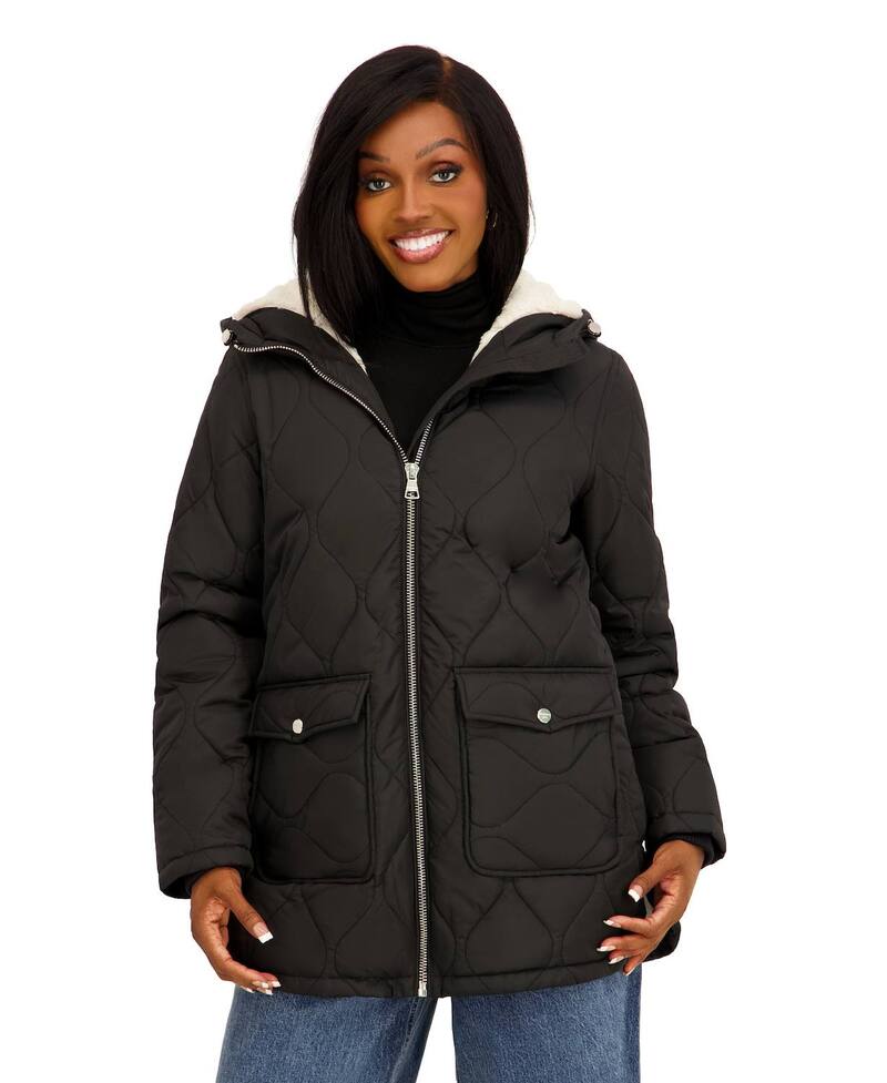 マッデンガール レディース アウター 上衣・上衣 キルティング Juniors\u0027 madden girl Quilted Faux Fur Lined Hooded Padding Jacket Black 黒いこと
