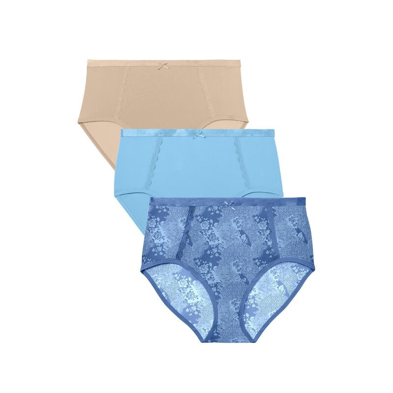 キャサリンズ レディース アンダーお召しもの ズボン下 足し加える大きさ Catherines Plusize Full Coverage Microfiber Panty 3-Pack Dusty Indigo Patchwork インディゴ