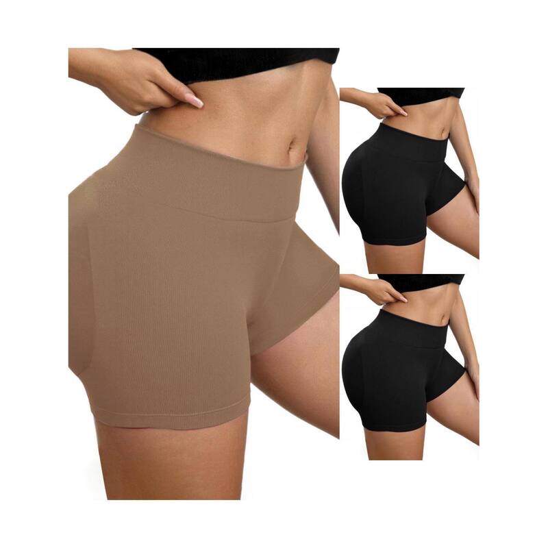 インスパイア シック レディース ボトムス ハーフパンツ・ショーツ INSPIRE CHIC 3 Packs Women'slimming Waist Hip Lifter Control Panties Workout Sport Running Shaper Short Blackhaki ブラック｜ReVida 店