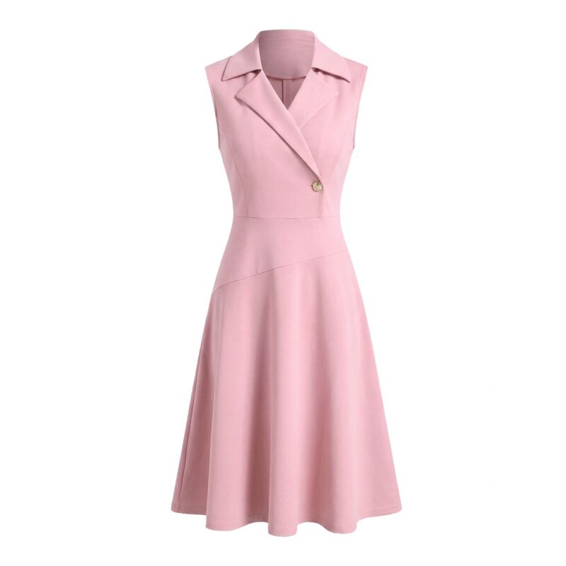 インスパイア 今めかしい レディース トップス 衣装 A 生産ライン MIDI ノースリーブ INSPIRE CHIC Business Casual Dress for Women\u0027s Notched Lapel Sleeveless Work A-Line Formal Midi Dress Pink サクラ色