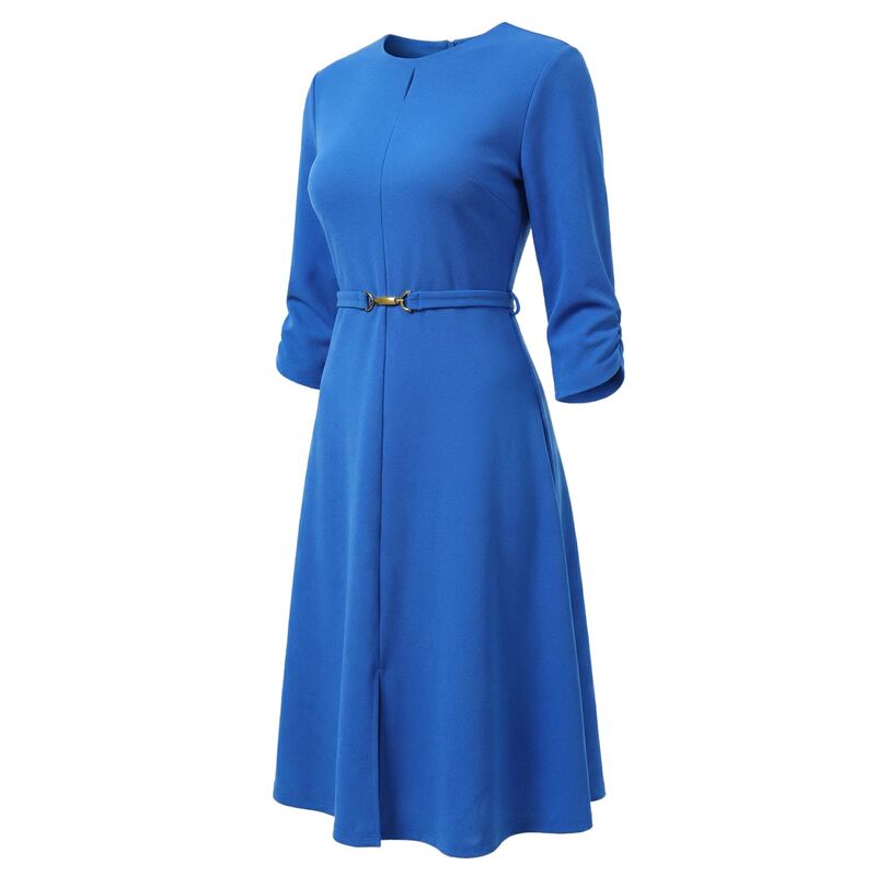 インスパイア 今めかしい レディース トップス 衣装 A 生産ライン INSPIRE CHIC Work for Women\u0027s Keyhole Neck 3/4 Sleeve Office A-Line Dress with Belt Royal Blue 青色