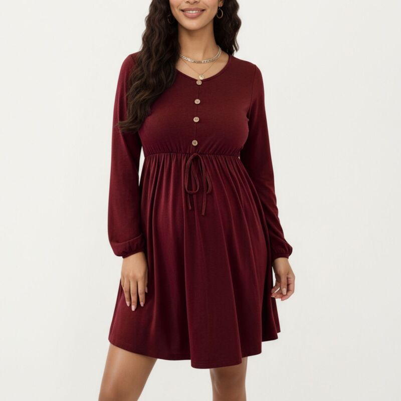 アンナカシ レディース トップス 衣装 マタニティ Anna-Kaci Women ’ s Maternity Dress with Long Sleevesoft Stretch Fabric Button Front Accents Burgundy バーガンディ