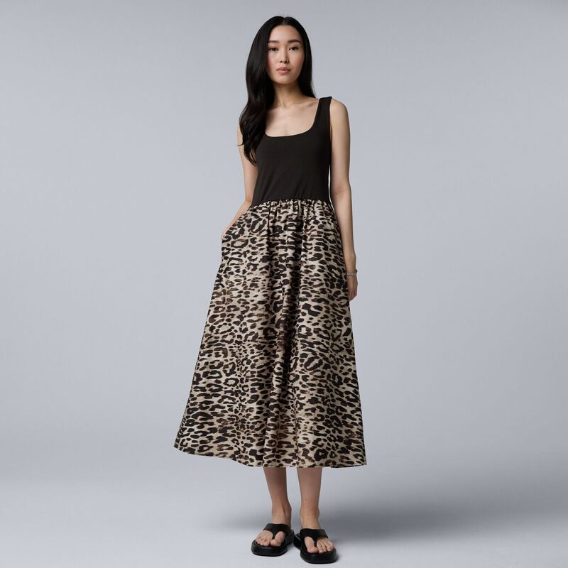 ヴェラウォン レディース トップス 衣装 MIDI Women\u0027simply Vera Wang Mixed Media Midi Dress Beige Leopard Spots ベージュ