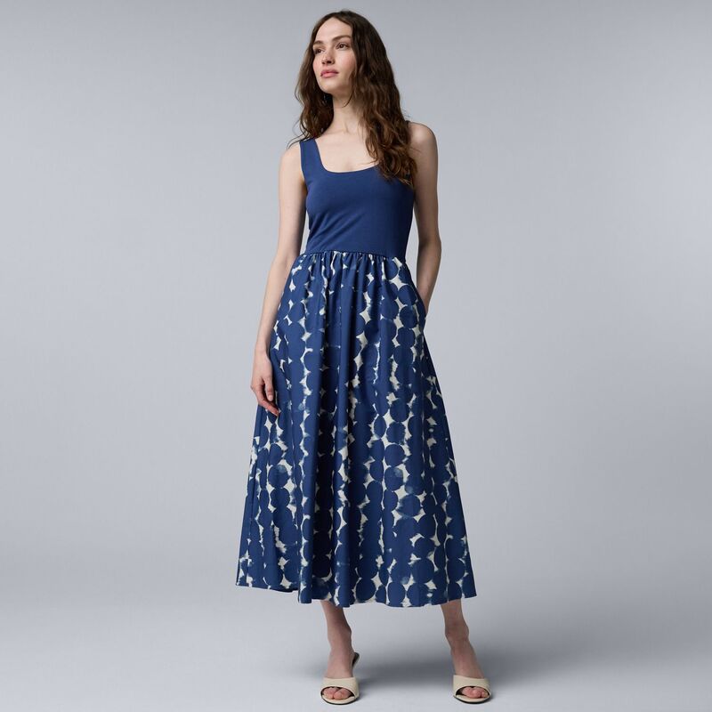 ヴェラウォン レディース トップス 衣装 MIDI Women\u0027simply Vera Wang Mixed Media Midi Dress Blue Dots 青色