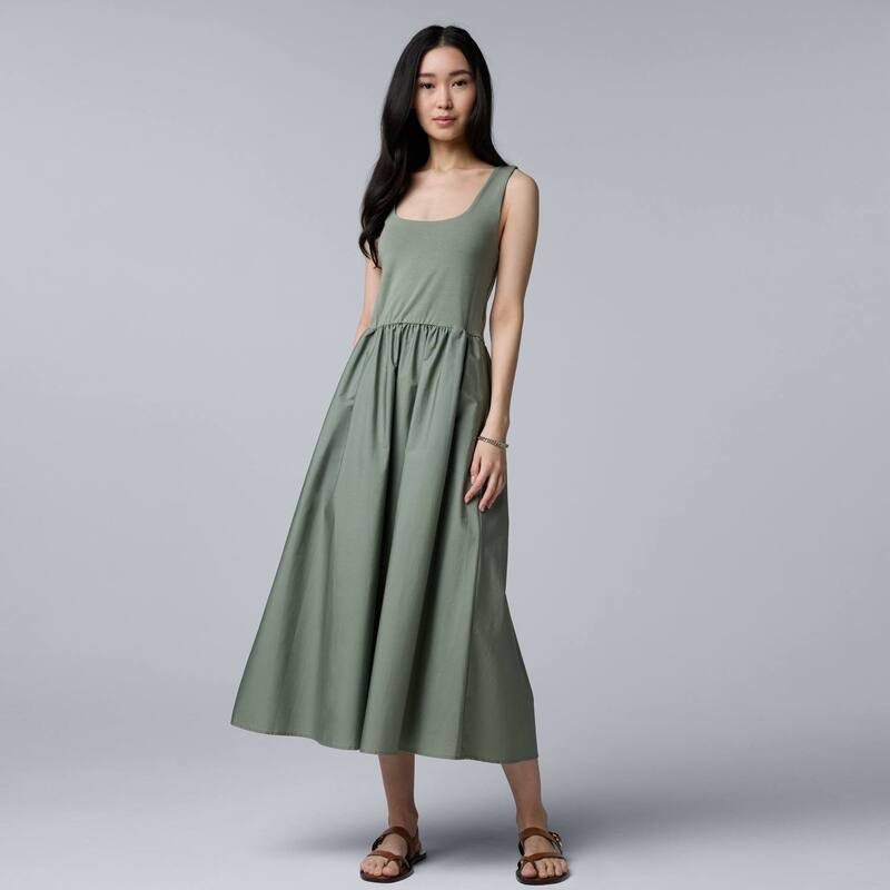 ヴェラウォン レディース トップス 衣装 MIDI Women\u0027simply Vera Wang Mixed Media Midi Dress Malyn Olive オリーブ
