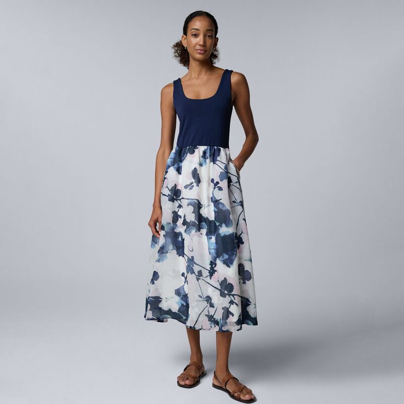 ヴェラウォン レディース トップス 衣装 MIDI Women\u0027simply Vera Wang Mixed Media Midi Dress Navy Dye Bouquet 米国海軍