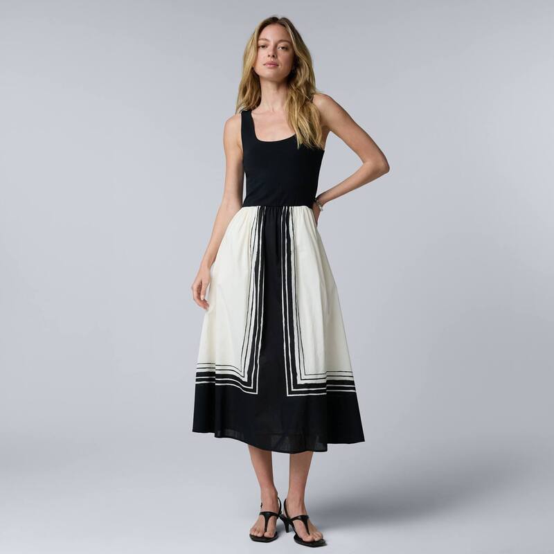 ヴェラウォン レディース トップス 衣装 MIDI Women\u0027simply Vera Wang Mixed Media Midi Dress Tan Black Border 黒いこと