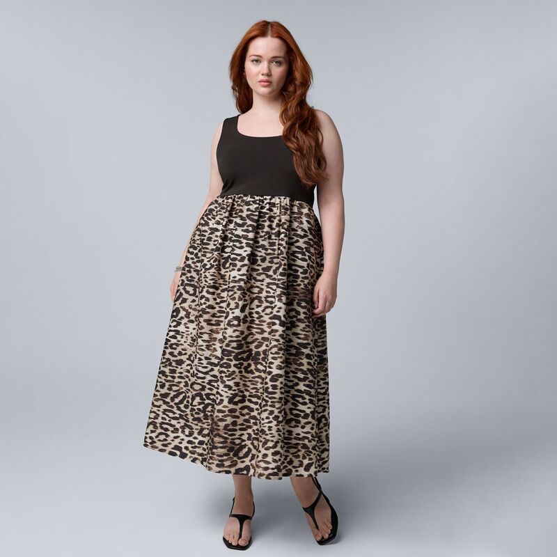 ヴェラウォン レディース トップス 衣装 足し加える大きさ MIDI Plusize Simply Vera Wang Mixed Media Midi Dress Beige Leopard Spots ベージュ